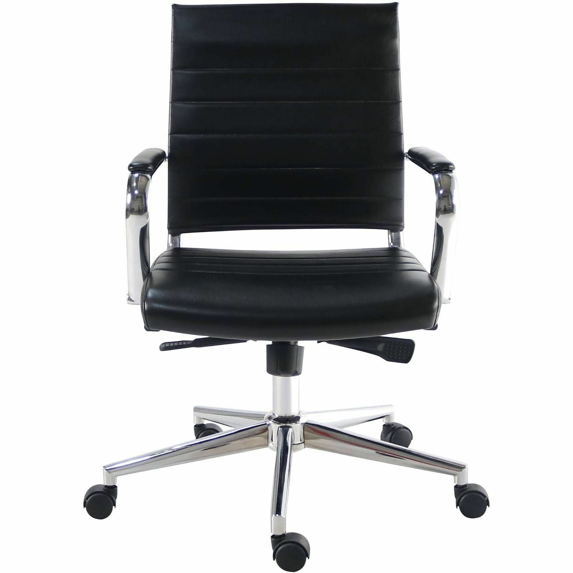 Chrome Frame Material - Mid Back - Black - Leather, Chrome - Armrest - 1 Each