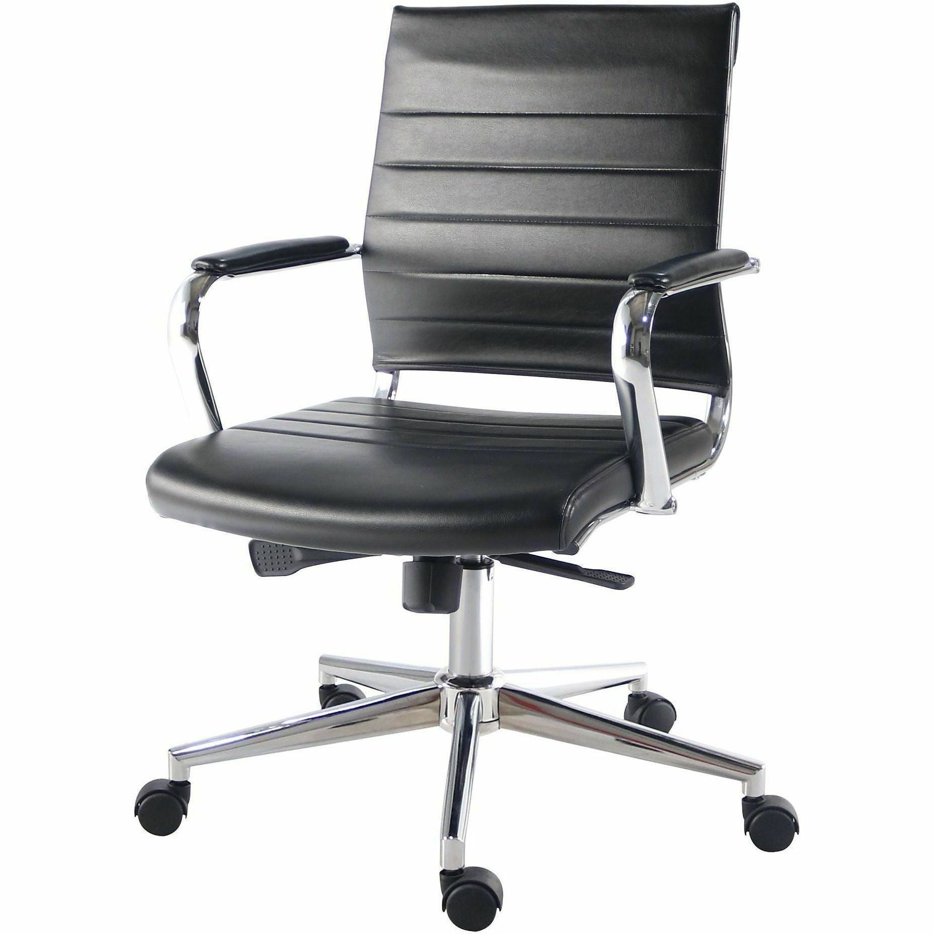 Chrome Frame Material - Mid Back - Black - Leather, Chrome - Armrest - 1 Each