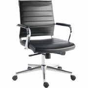 Chrome Frame Material - Mid Back - Black - Leather, Chrome - Armrest - 1 Each