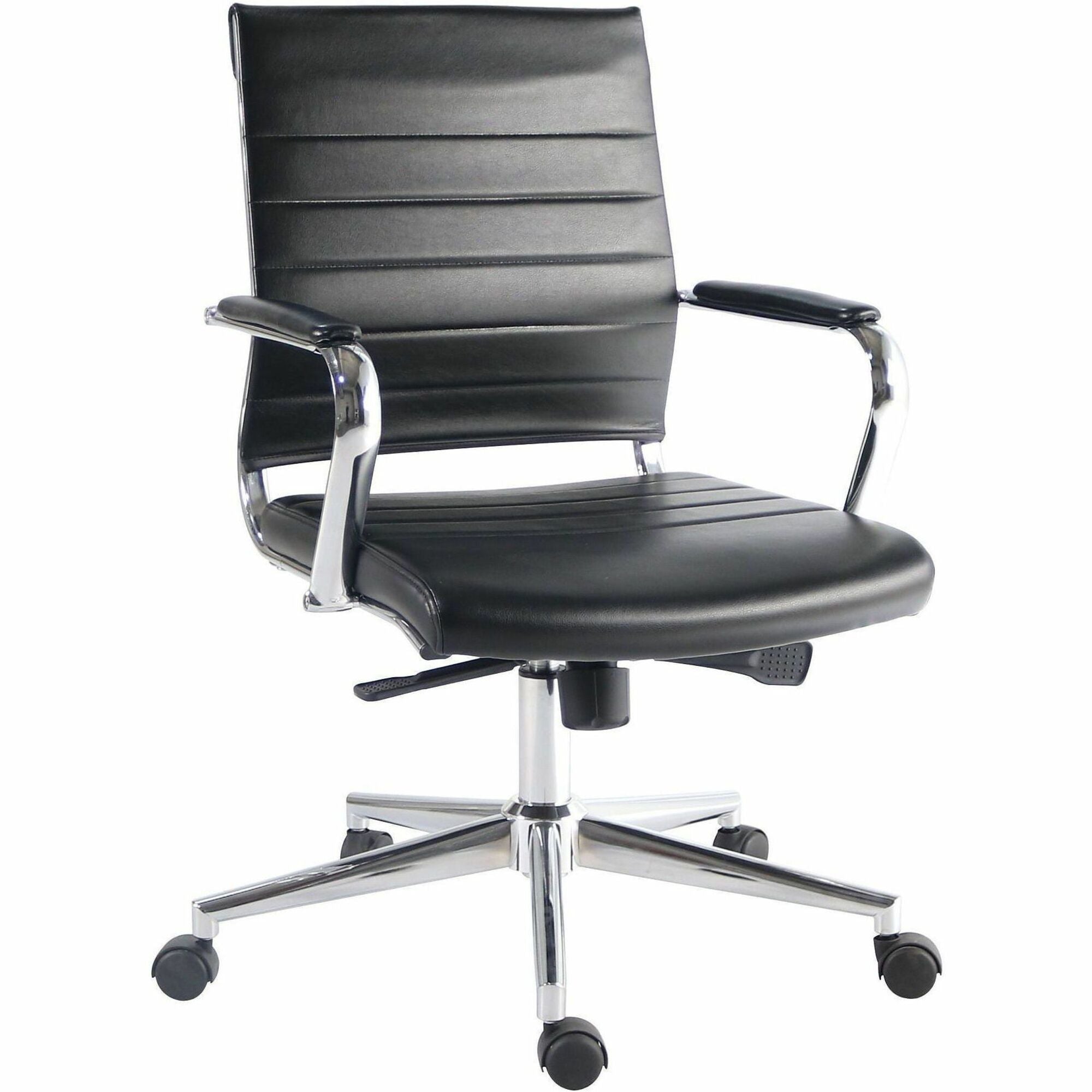Chrome Frame Material - Mid Back - Black - Leather, Chrome - Armrest - 1 Each
