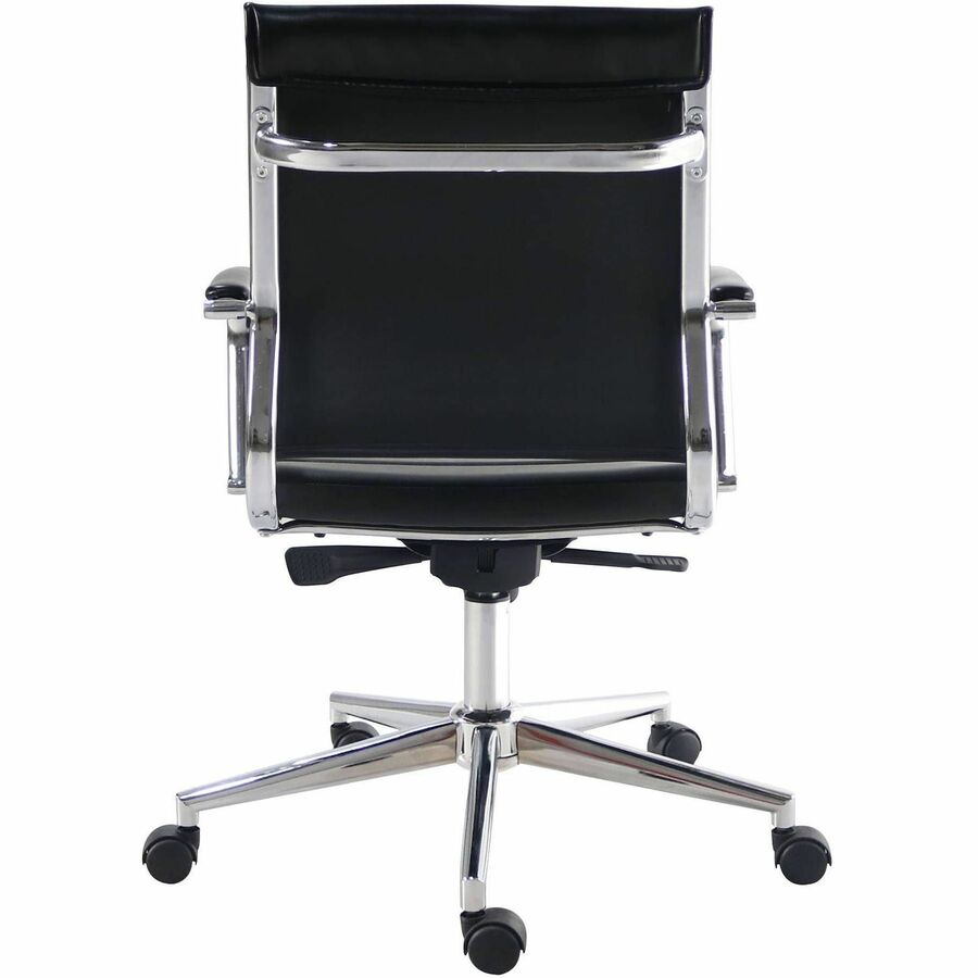 Chrome Frame Material - Mid Back - Black - Leather, Chrome - Armrest - 1 Each