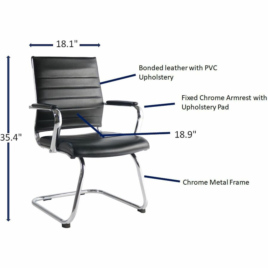 Chrome Frame Material - Cantilever Base - Black - Leather, Chrome - Armrest - 1 Each