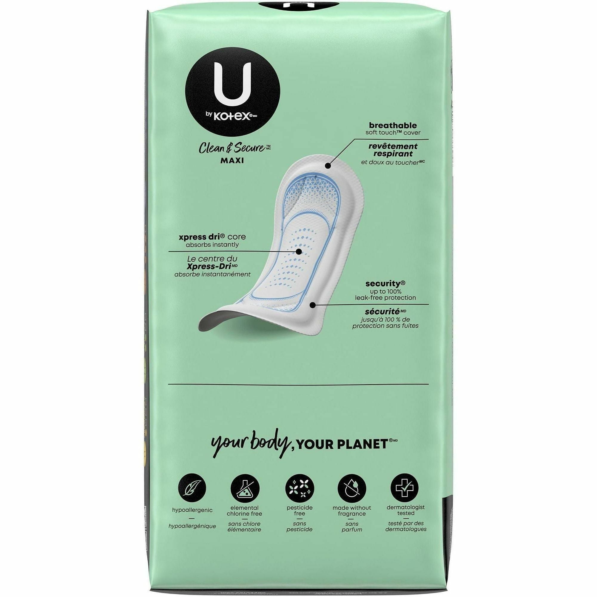 Maxi - Regular Absorbency, Anti-leak, Chlorine-free, Fragrance-free, Hypoallergenic, Pesticide-free, Latex-free - 48 / Pack
