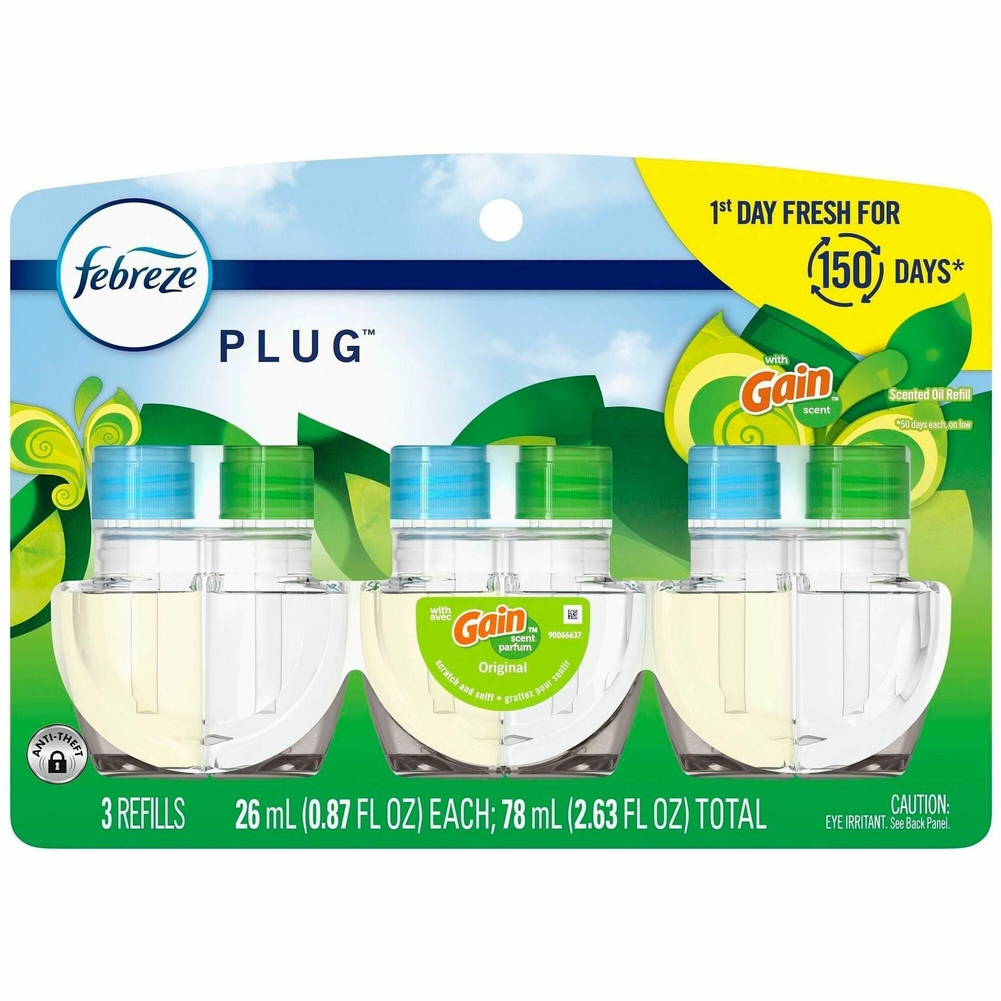 Febreze FadeDefy PLUG Air Freshener Refill, Gain Original Scent, 2.63 oz, Odor Neutralizer, 50 Day, 3/Pack