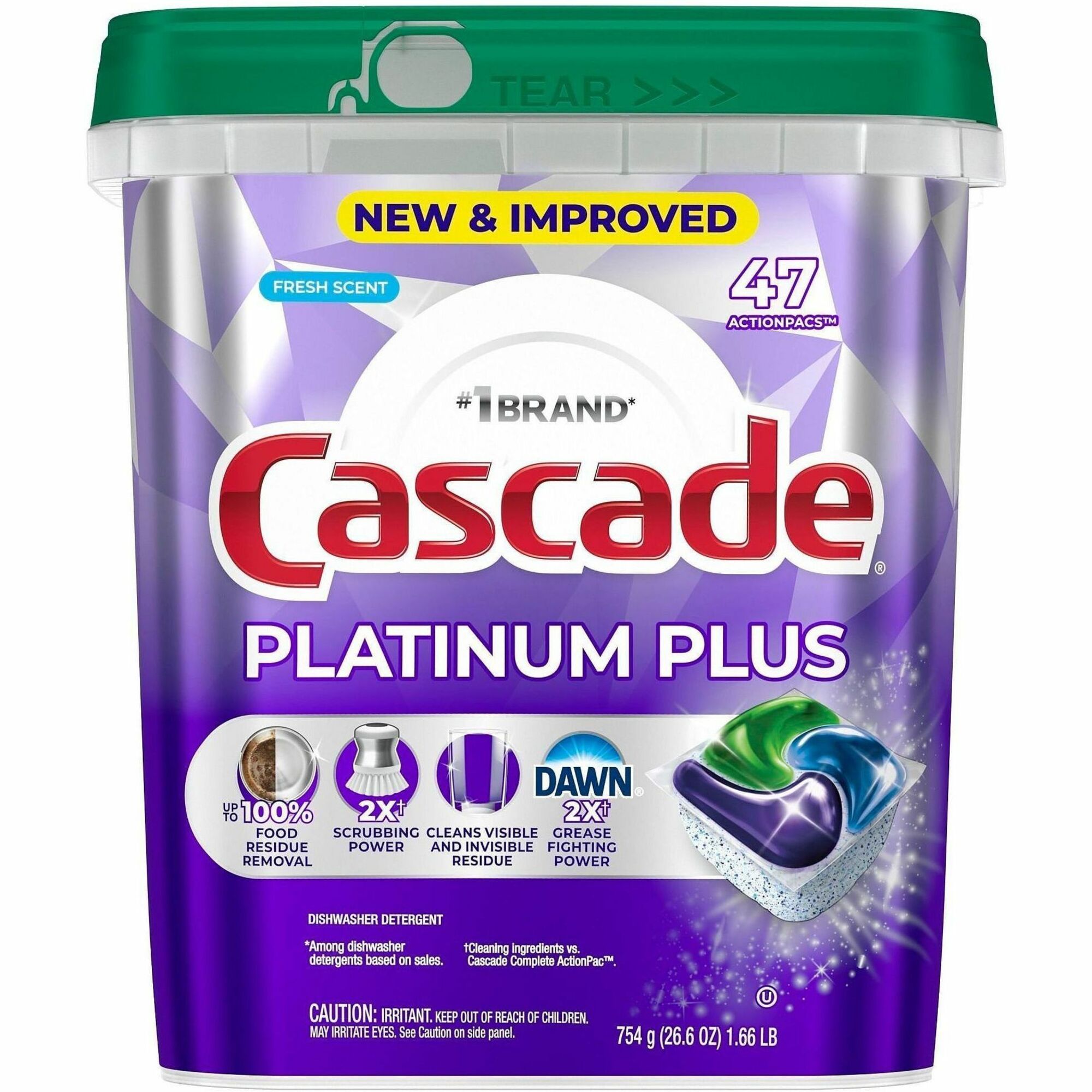Cascade Platinum Plus ActionPacs, Fresh Scent, Purple, 47 Packs per Carton, 3 Cartons