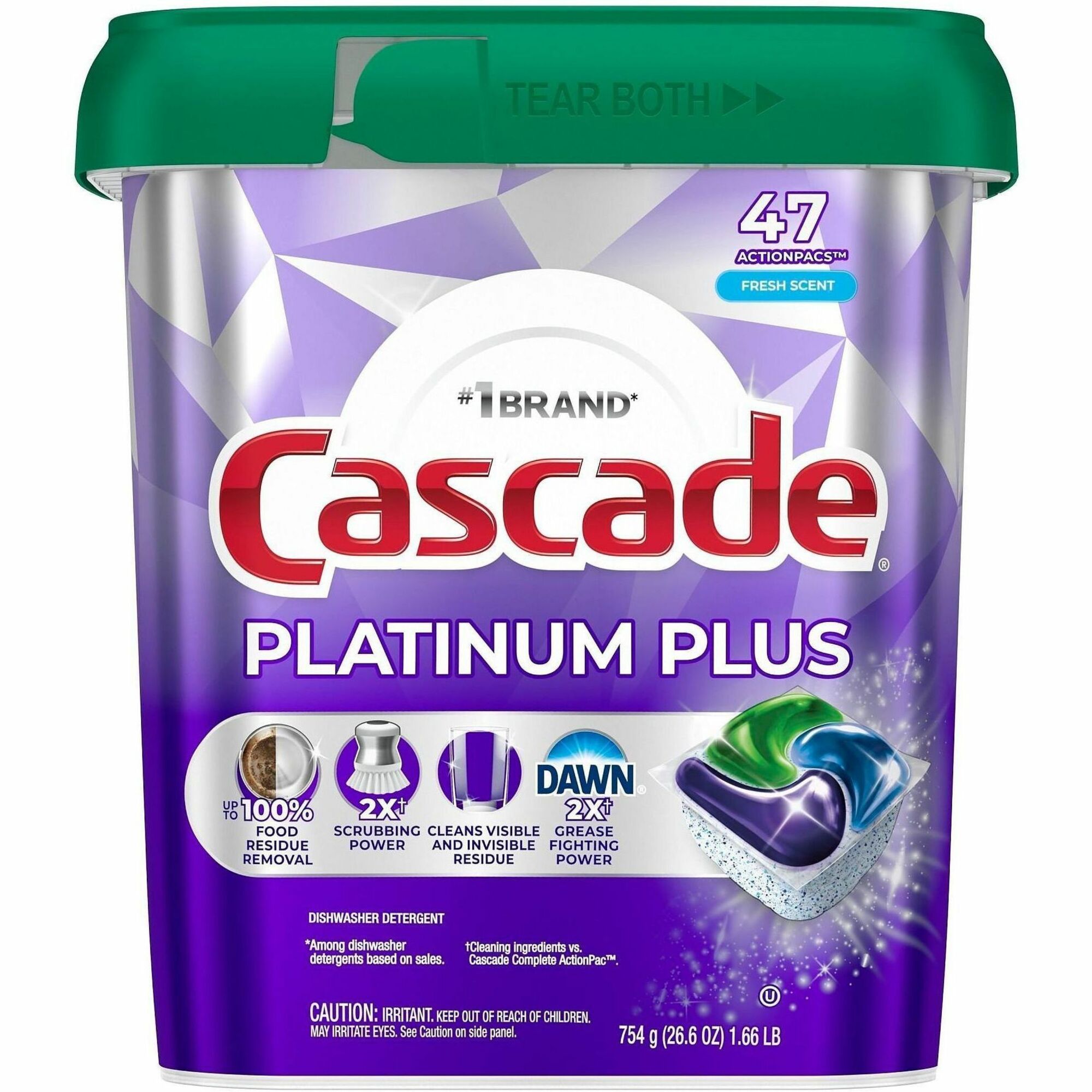Cascade Platinum Plus ActionPacs, Fresh Scent, Enzyme Activated, Purple, 47 Pack