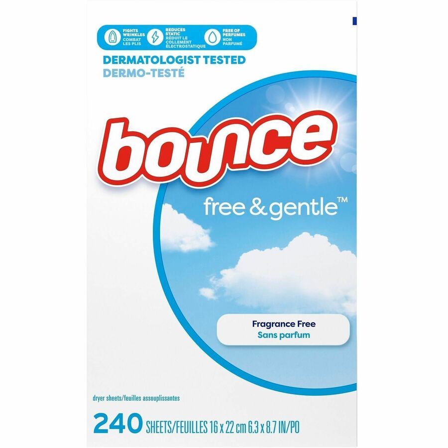Bounce Free & Gentle Dryer Sheets, Hypoallergenic, Fragrance-Free, Dye-Free, White, 240 Sheets per Box