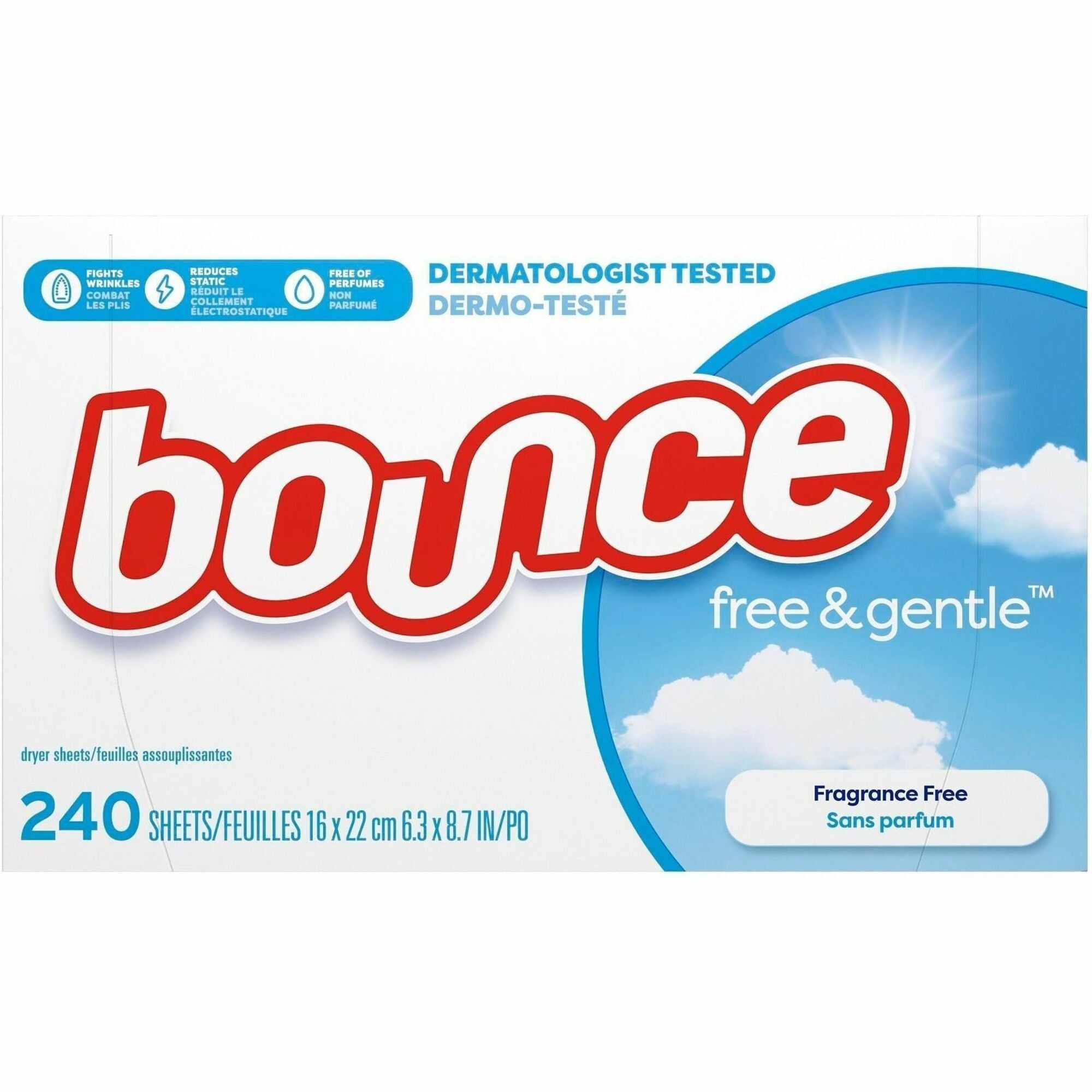 Bounce Free & Gentle Dryer Sheets, Hypoallergenic, Fragrance-Free, Dye-Free, White, 240 Sheets per Box