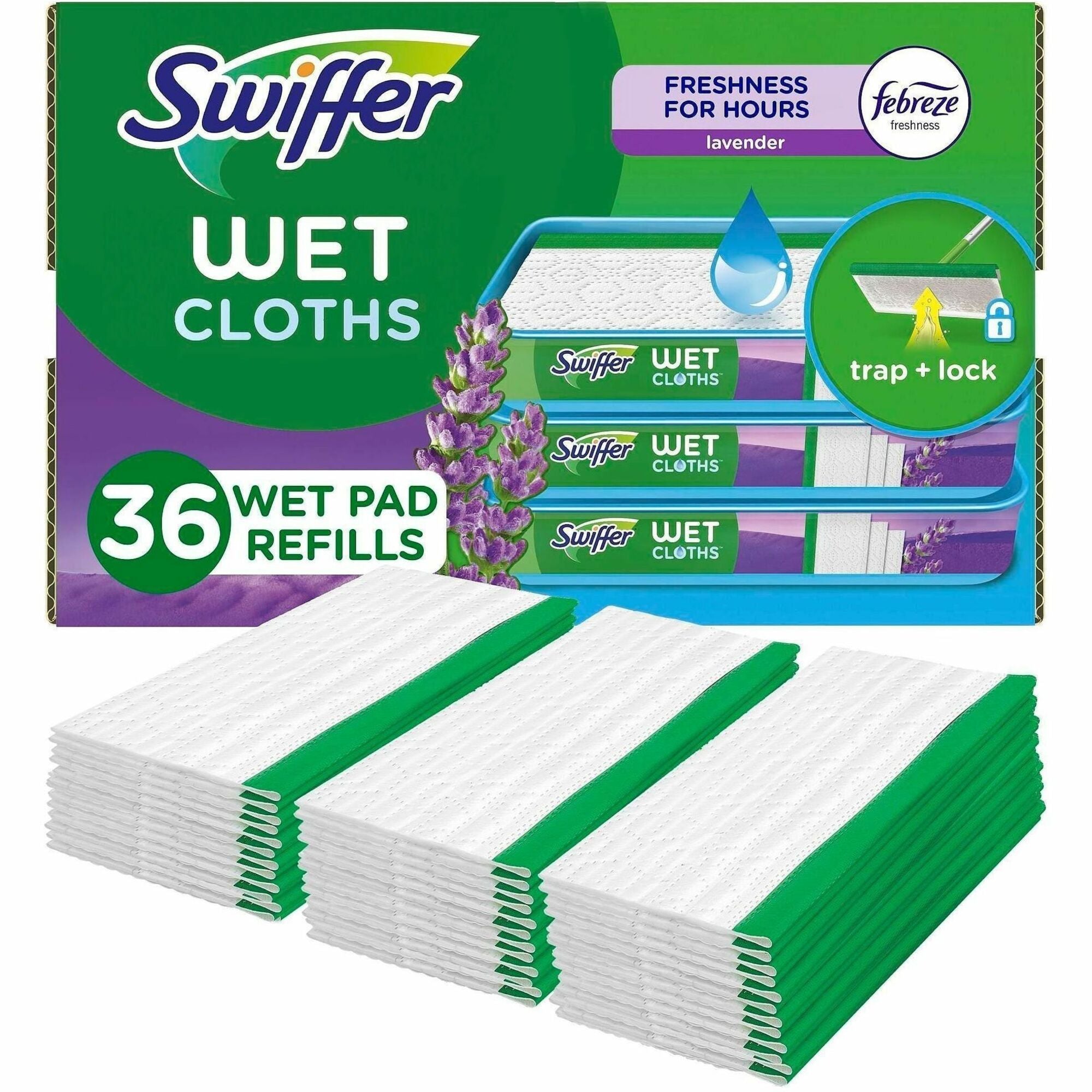 Swiffer Sweeper Wet Mop Cloths, Lavender Scent, Textured, White, 8" x 10", 1 Box