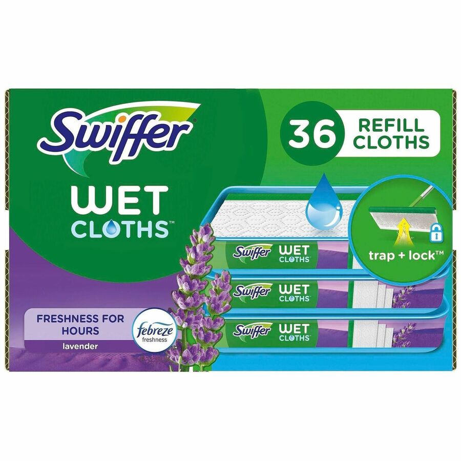 Swiffer Sweeper Wet Mop Cloths, Lavender Scent, Textured, White, 8" x 10", 1 Box