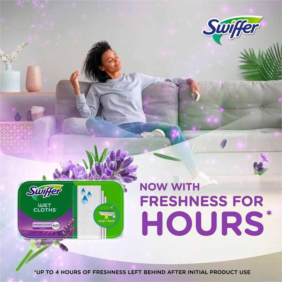 Swiffer Sweeper Wet Mop Cloths, Lavender Scent, Textured, White, 8" x 10", 1 Box