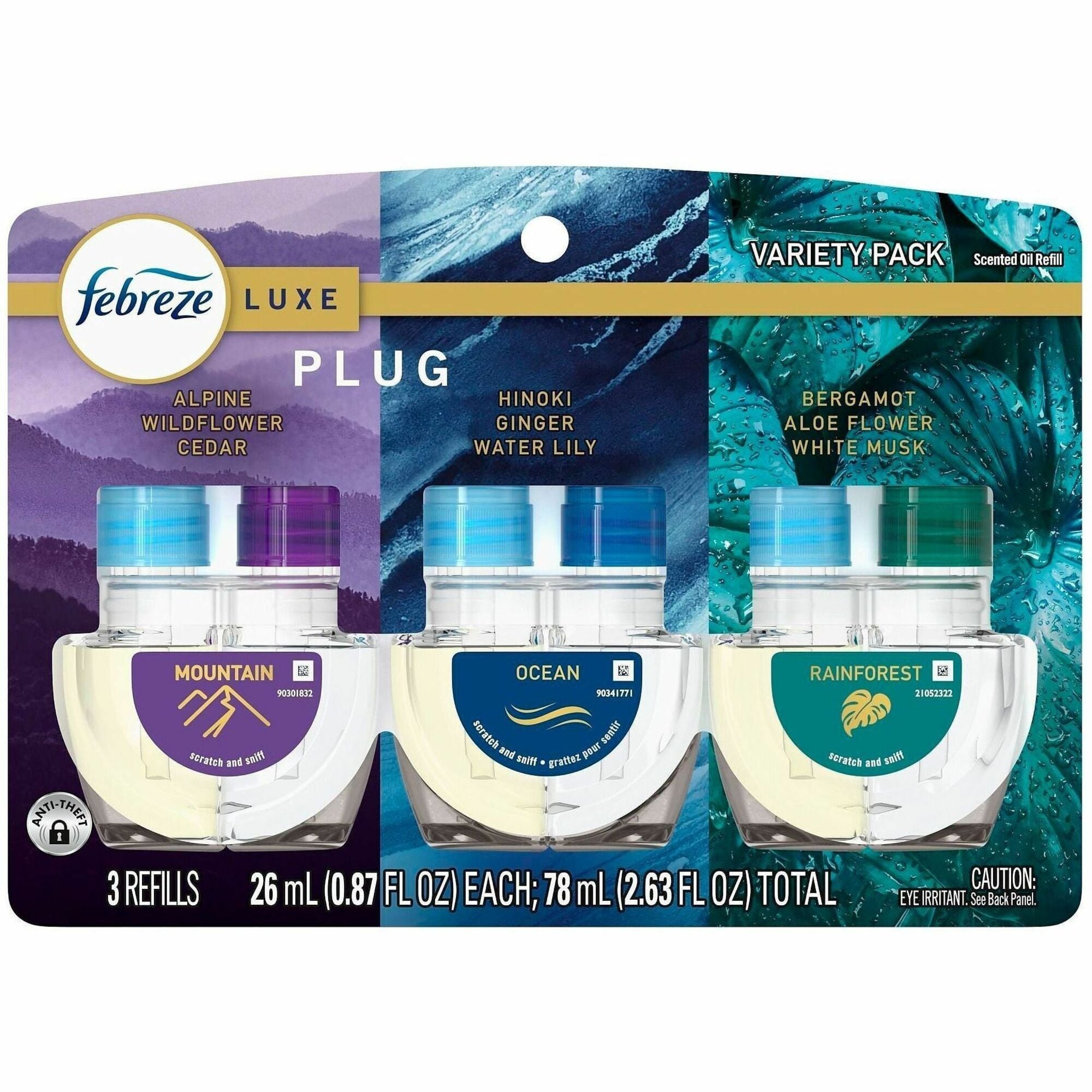 Febreze FadeDefy PLUG Air Freshener Refill, 2.63 oz, Mountain/Ocean/Rainforest Scents, 50 Day Odor Neutralizer, 3 Pack