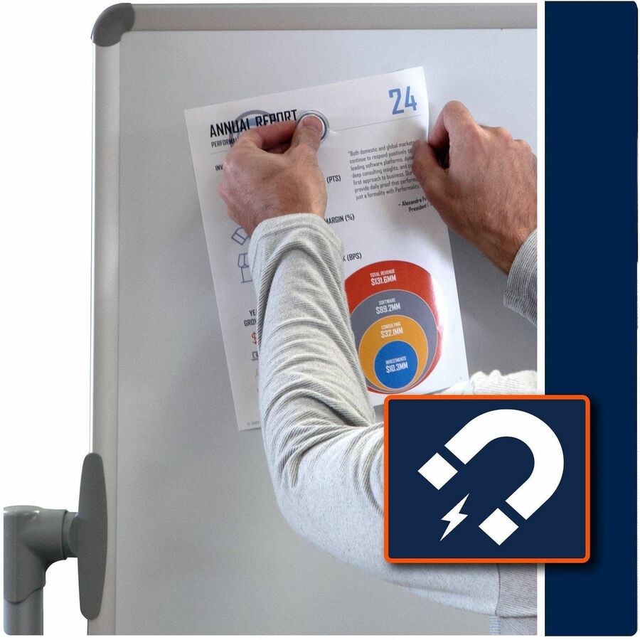 48" (4 ft) Width x 36" (3 ft) Height - White Surface - Silver Frame - Magnetic - Stain Resistant, Ghost Resistant, Rotate, Handle, Wheels - 1 Each