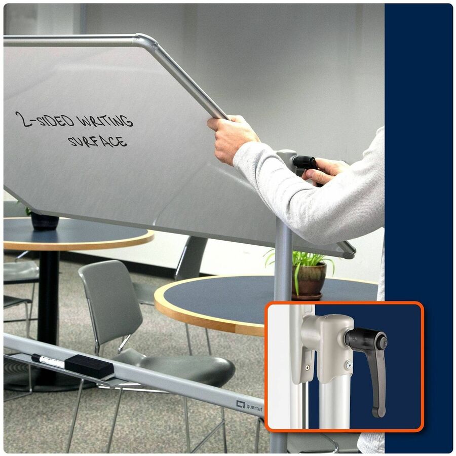 48" (4 ft) Width x 36" (3 ft) Height - White Surface - Silver Frame - Magnetic - Stain Resistant, Ghost Resistant, Rotate, Handle, Wheels - 1 Each