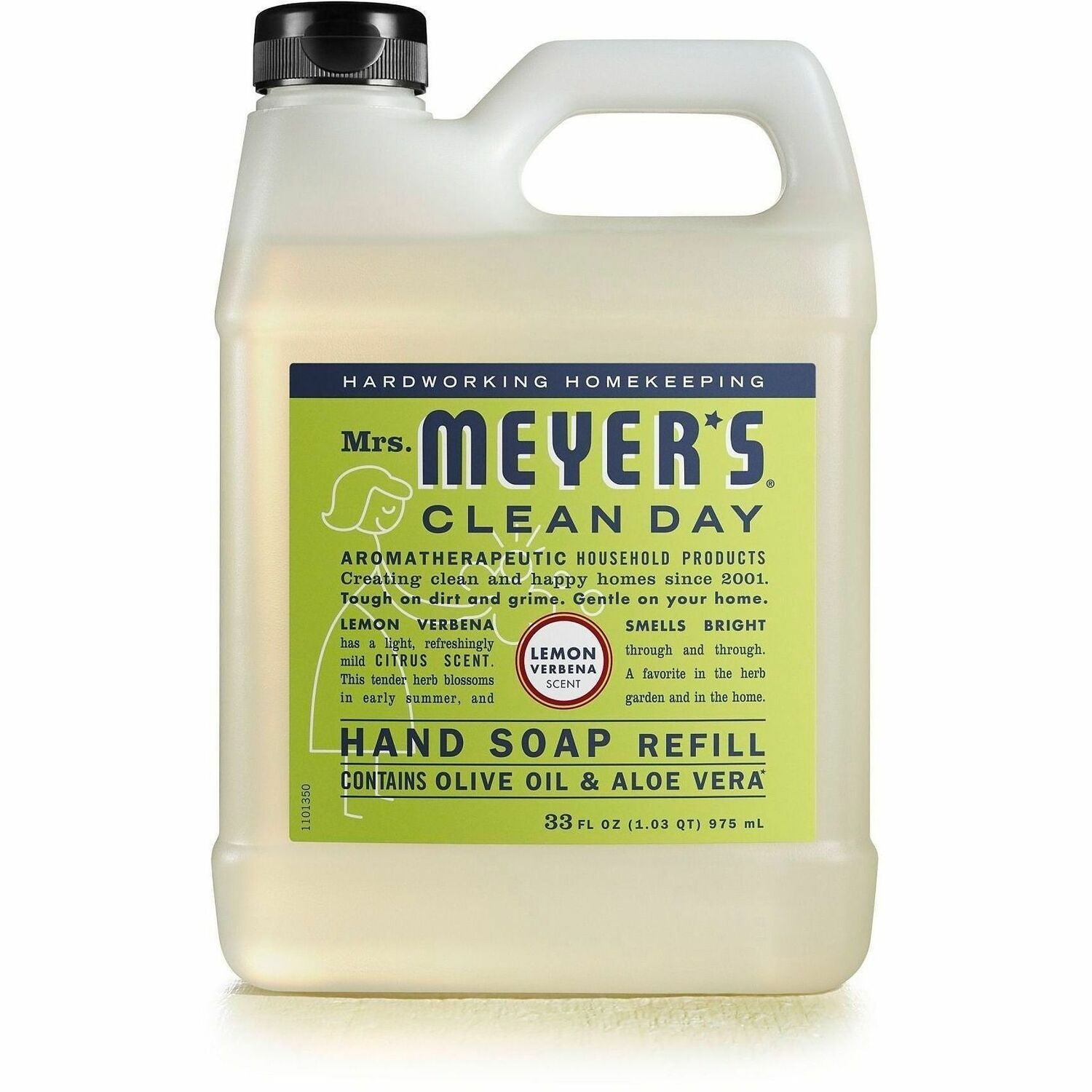Mrs. Meyer's Clean Day Hand Soap, Lemon Verbena Scent, 1.03 Quart Bottles, Moisturizing, Refillable, Cruelty-Free, Paraben-Free, Phthalate-Free, 6 per Carton
