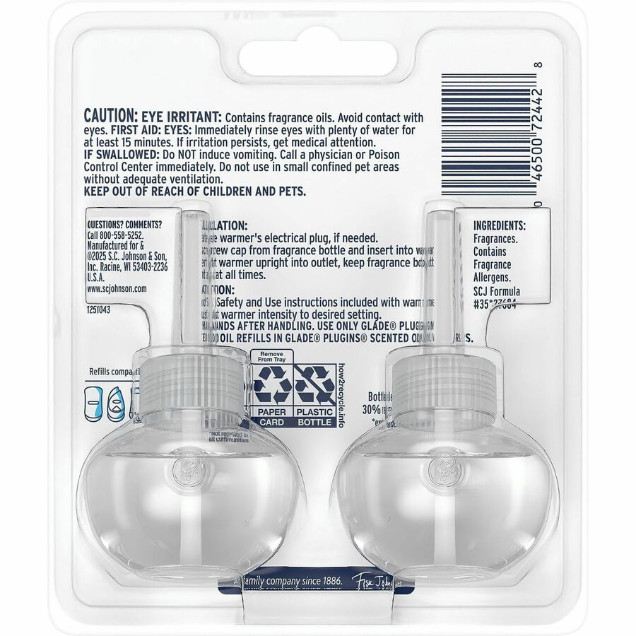 Glade PlugIns Scented Oil - Oil - Cashmere Woods - 120 Day - Long Lasting - 2 Refills/Pack - 6 / Carton