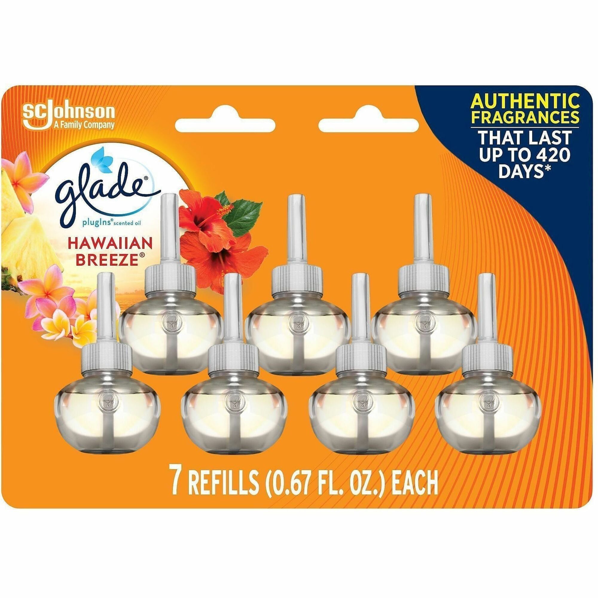Glade PlugIns Scented Oil - Oil - 4.6 fl oz (0.1 quart) - Hawaiian Breeze - Paraben-free, Phthalate-free, Nitro Musk Free, Formaldehyde-free - 7 / Pack