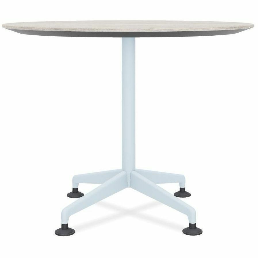Special-T ZIA Series Round Hospitality Tables, 42" Diameter, 29" Height, Gray Driftwood High Pressure Laminate, Powder Coated X-Shaped Cast Aluminum/Steel Base, Mid-Century Modern Style, 6 Tables per Bundle