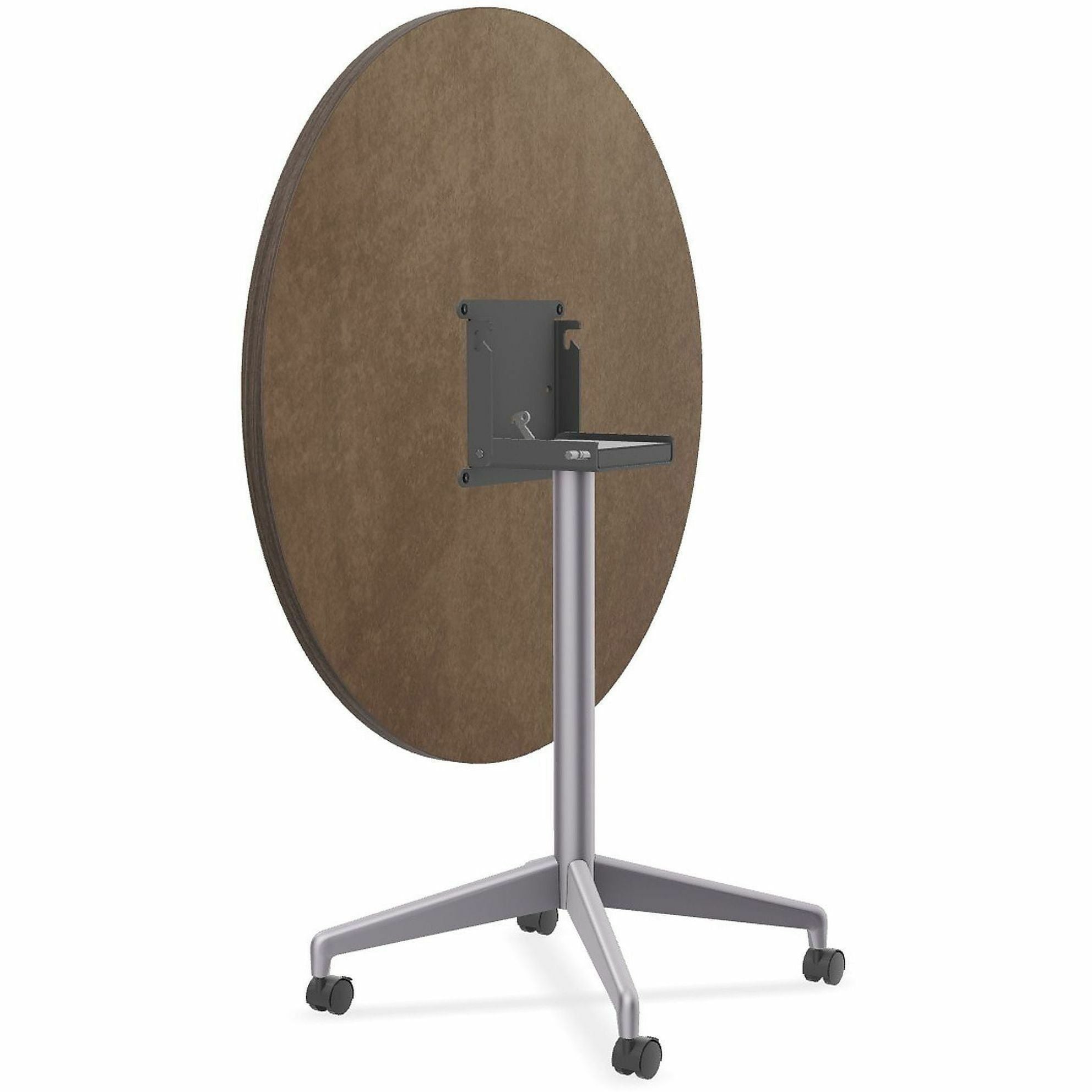 Special-T ZIA Series Round Hospitality Tables, 42" Diameter, 29" Height, Gray Driftwood High Pressure Laminate, Powder Coated X-Shaped Cast Aluminum/Steel Base, Mid-Century Modern Style, 6 Tables per Bundle