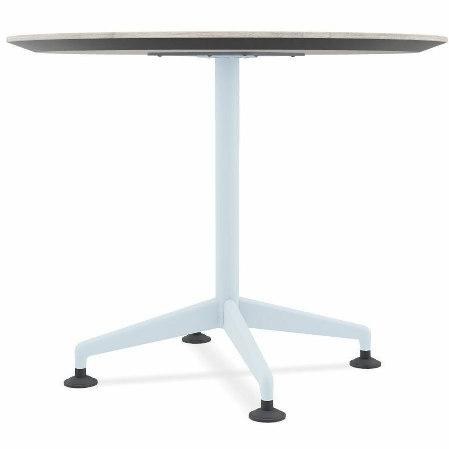 Special-T ZIA Series Round Hospitality Tables, 42" Diameter, 29" Height, Gray Driftwood High Pressure Laminate, Powder Coated X-Shaped Cast Aluminum/Steel Base, Mid-Century Modern Style, 6 Tables per Bundle