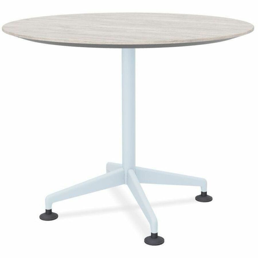 Special-T ZIA Series Round Hospitality Tables, 42" Diameter, 29" Height, Gray Driftwood High Pressure Laminate, Powder Coated X-Shaped Cast Aluminum/Steel Base, Mid-Century Modern Style, 6 Tables per Bundle