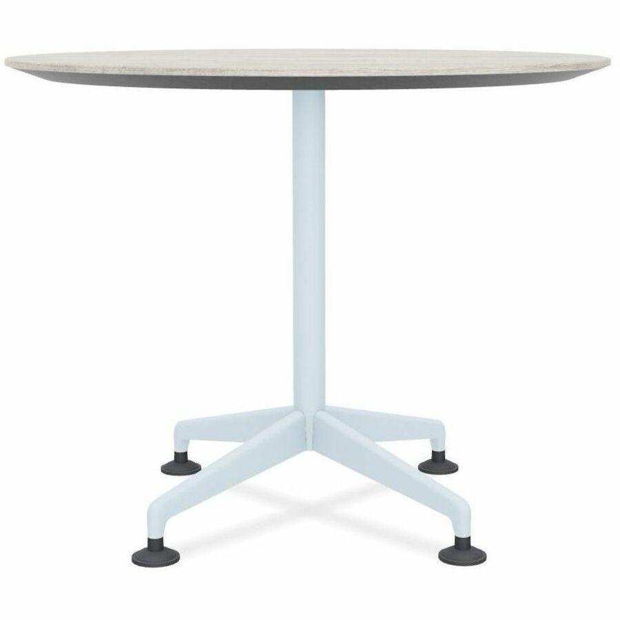 Special-T ZIA Series Round Hospitality Tables, 42" Diameter, 29" Height, Gray Driftwood High Pressure Laminate, Powder Coated X-Shaped Cast Aluminum/Steel Base, Mid-Century Modern Style, 6 Tables per Bundle