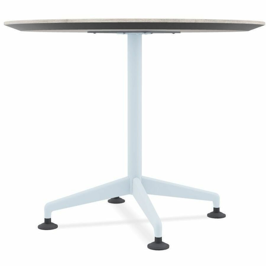 Special-T ZIA Series Round Hospitality Tables, 42" Diameter, 29" Height, Gray Driftwood High Pressure Laminate, Powder Coated X-Shaped Cast Aluminum/Steel Base, Mid-Century Modern Style, 6 Tables per Bundle