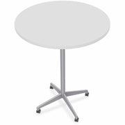 Special-T ZIA Series Round Hospitality Tables, 42" Diameter, 42" Height, White High Pressure Laminate, Powder Coated X-shaped Cast Aluminum/Steel Base, Mid-Century Modern Style, 6 Tables per Bundle