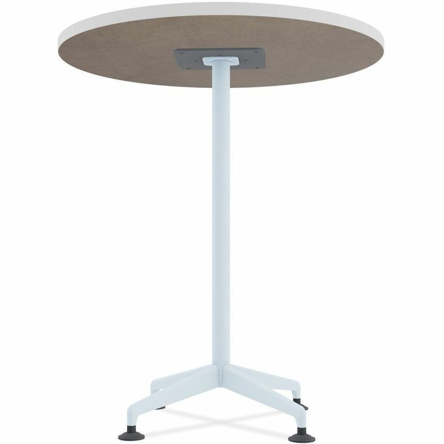 Special-T ZIA Series Round Hospitality Tables, 42" Diameter, 42" Height, White High Pressure Laminate, Powder Coated X-shaped Cast Aluminum/Steel Base, Mid-Century Modern Style, 6 Tables per Bundle