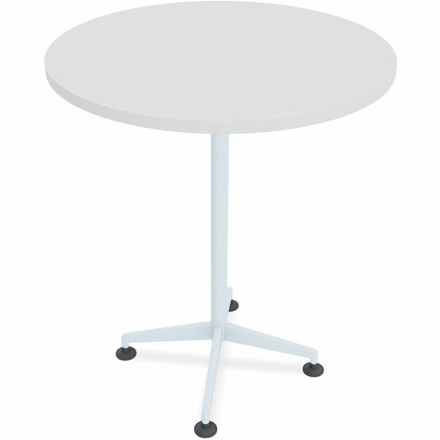 Special-T ZIA Series Round Hospitality Tables, 42" Diameter, 42" Height, White High Pressure Laminate, Powder Coated X-shaped Cast Aluminum/Steel Base, Mid-Century Modern Style, 6 Tables per Bundle