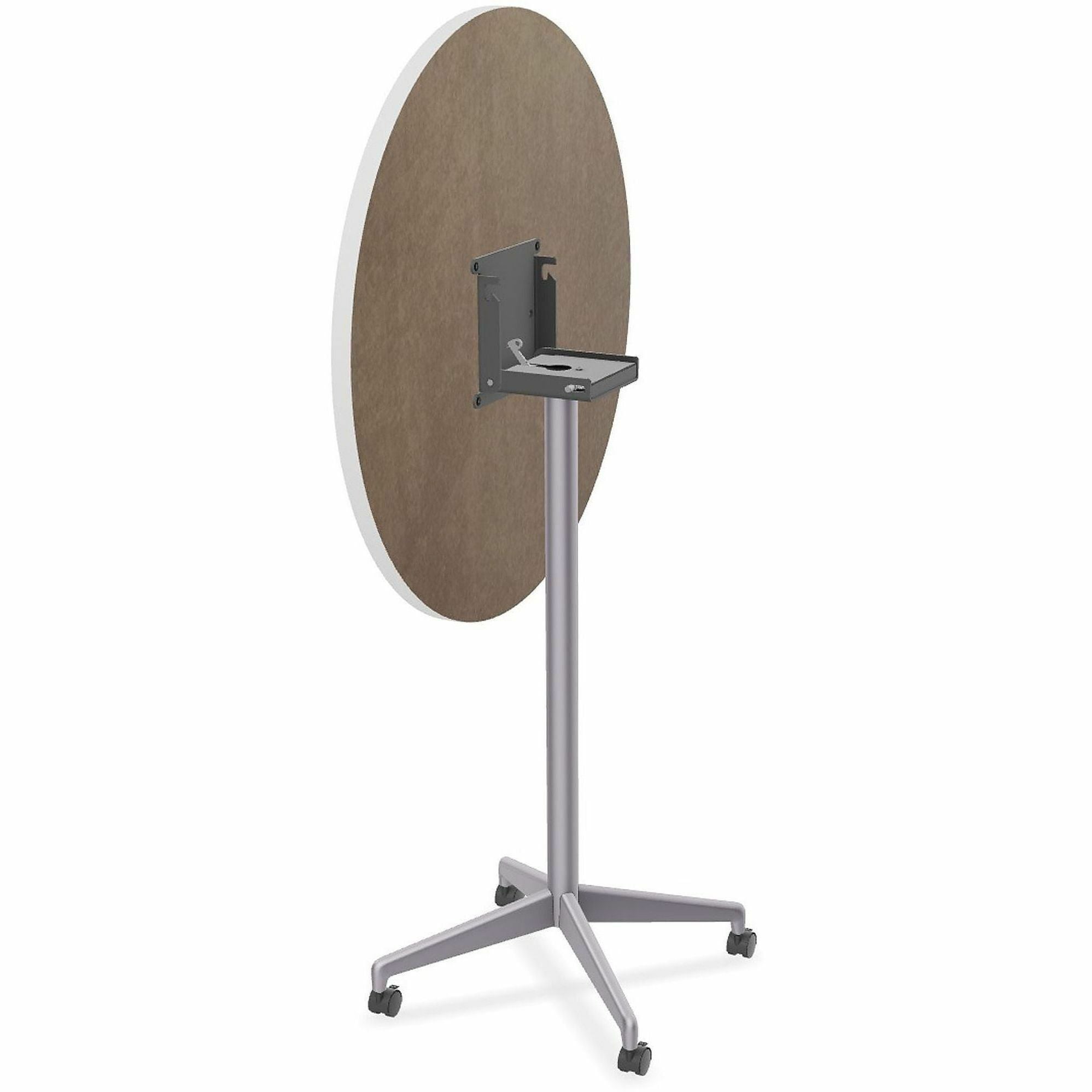 Special-T ZIA Series Round Hospitality Tables, 42" Diameter, 42" Height, White High Pressure Laminate, Powder Coated X-shaped Cast Aluminum/Steel Base, Mid-Century Modern Style, 6 Tables per Bundle
