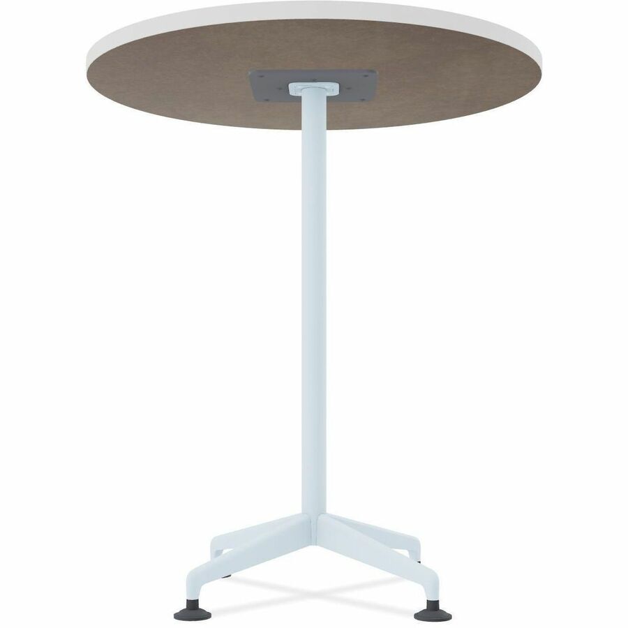 Special-T ZIA Series Round Hospitality Tables, 42" Diameter, 42" Height, White High Pressure Laminate, Powder Coated X-shaped Cast Aluminum/Steel Base, Mid-Century Modern Style, 6 Tables per Bundle