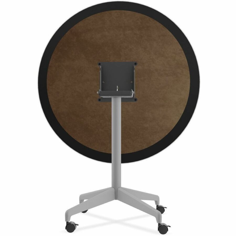 Special-T ZIA Series Round Hospitality Tables, 42" Diameter, 29" Height, Gray High Pressure Laminate Top, Powder Coated X-Shaped Cast Aluminum and Steel Base, Mid-Century Modern Style, 6 Tables per Bundle