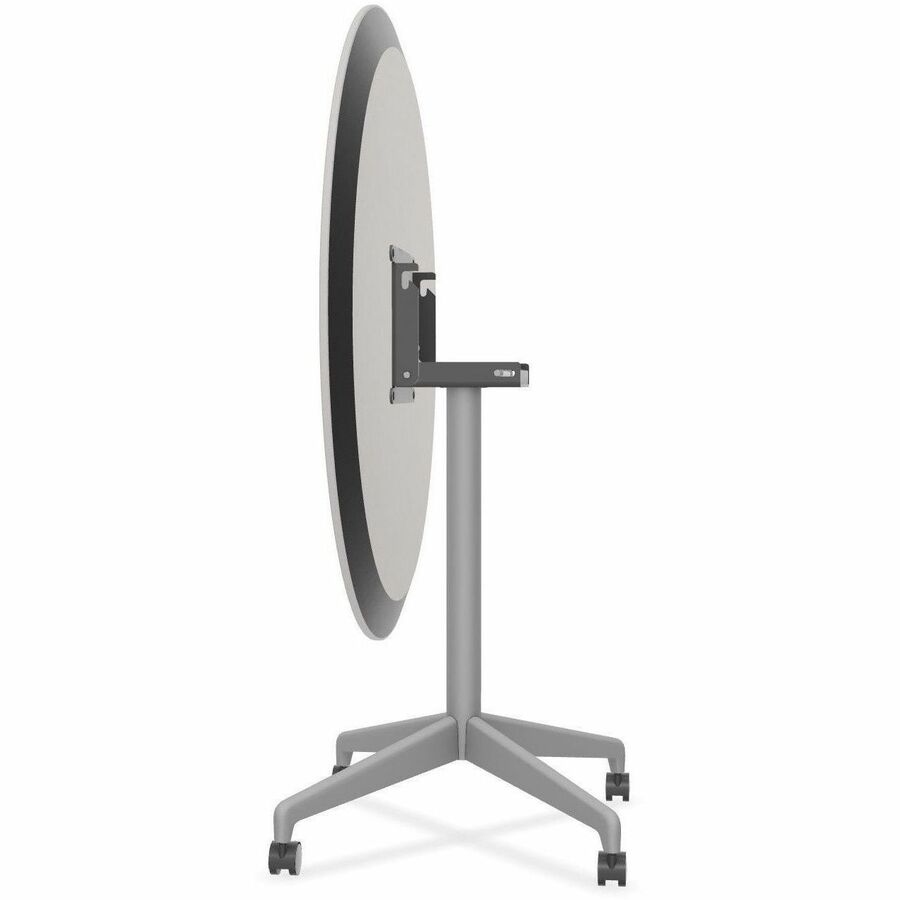 Special-T ZIA Series Round Hospitality Tables, 42" Diameter, 29" Height, Gray High Pressure Laminate Top, Powder Coated X-Shaped Cast Aluminum and Steel Base, Mid-Century Modern Style, 6 Tables per Bundle