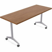 Special-T ZIA Series Training Tables, Rectangle, 24" x 72", 29" High, Walnut High Pressure Laminate, Powder Coated T-shaped Base, Cast Aluminum/Steel, Foldable, Flip-top, 6 Tables per Bundle