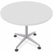 Special-T ZIA Series Round Hospitality Tables, 36" Diameter, 29" Height, White High Pressure Laminate Top, Powder Coated X-Shaped Cast Aluminum and Steel Base, Mid-Century Modern Style, 10 Tables per Bundle