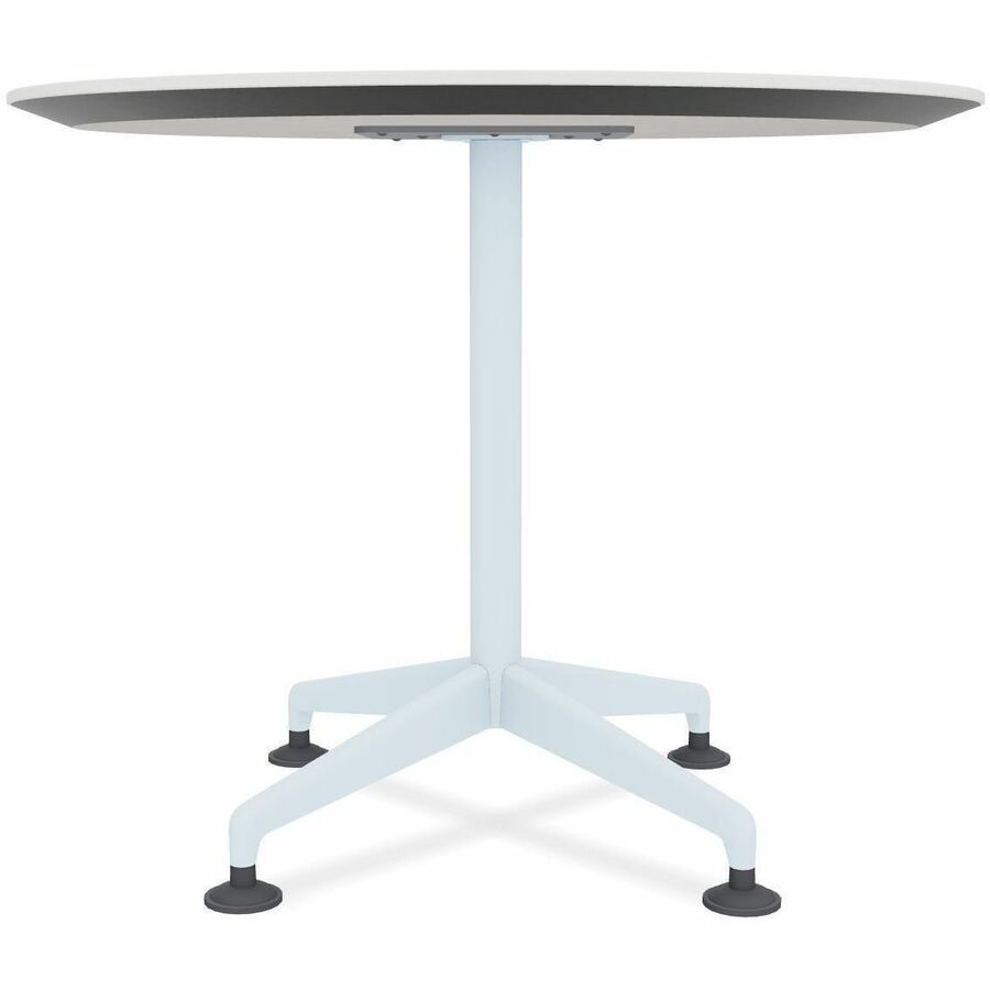 Special-T ZIA Series Round Hospitality Tables, 36" Diameter, 29" Height, White High Pressure Laminate Top, Powder Coated X-Shaped Cast Aluminum and Steel Base, Mid-Century Modern Style, 10 Tables per Bundle
