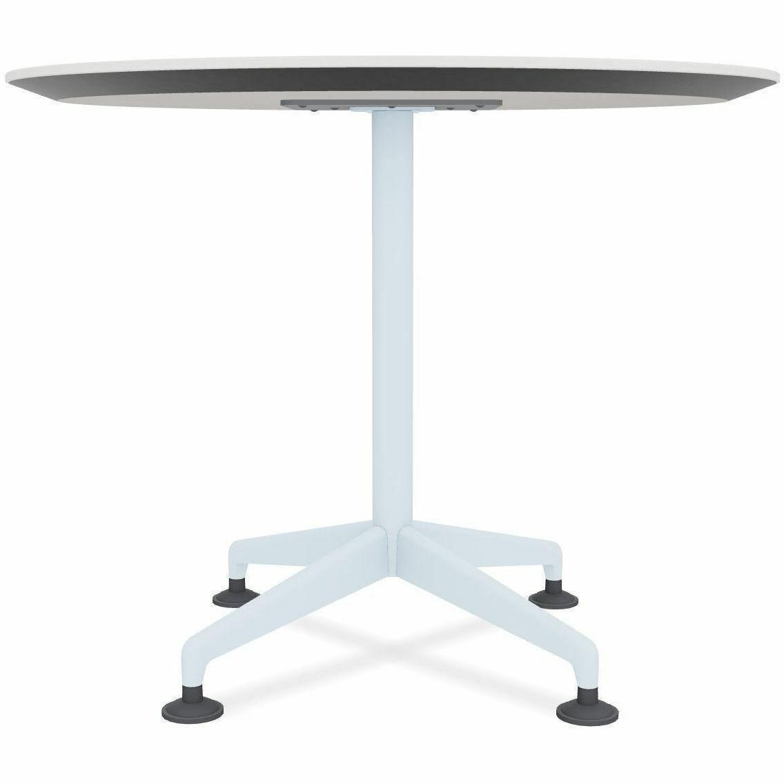 Special-T ZIA Series Round Hospitality Tables, 36" Diameter, 29" Height, White High Pressure Laminate Top, Powder Coated X-Shaped Cast Aluminum and Steel Base, Mid-Century Modern Style, 10 Tables per Bundle
