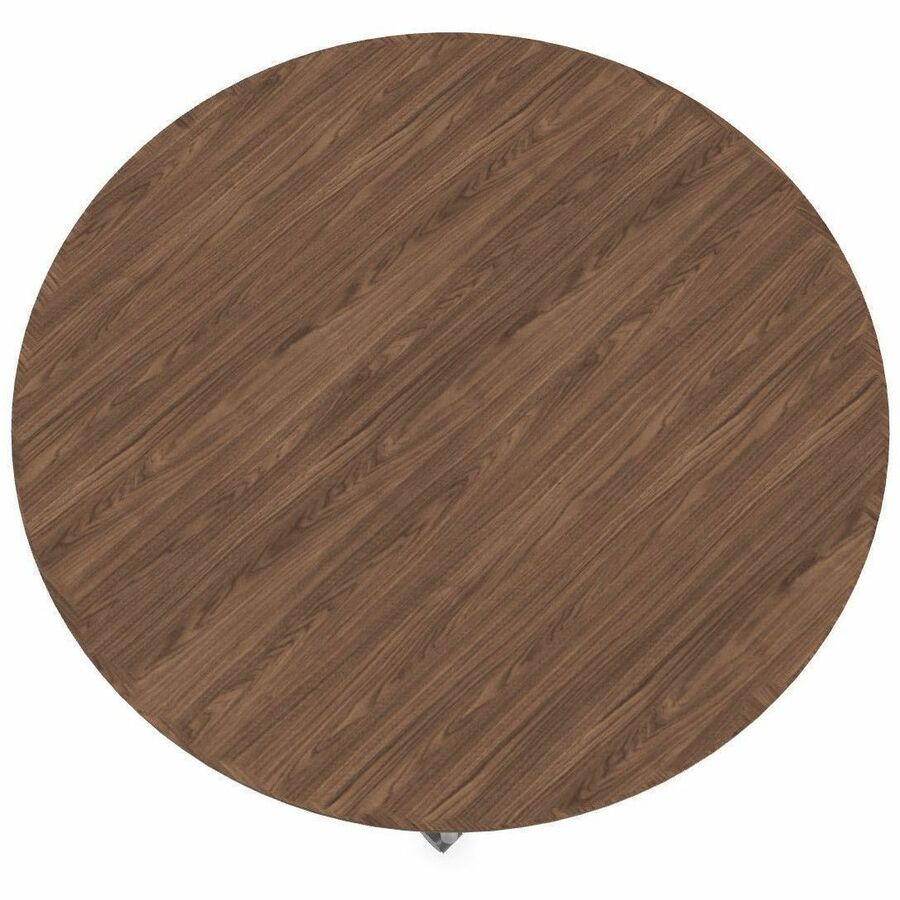 Special-T ZIA Series Round Hospitality Tables, 42" Diameter, 29" Height, Walnut High Pressure Laminate Top, Powder Coated X-Shaped Cast Aluminum/Steel Base, Mid-Century Modern Style, 6 per Bundle