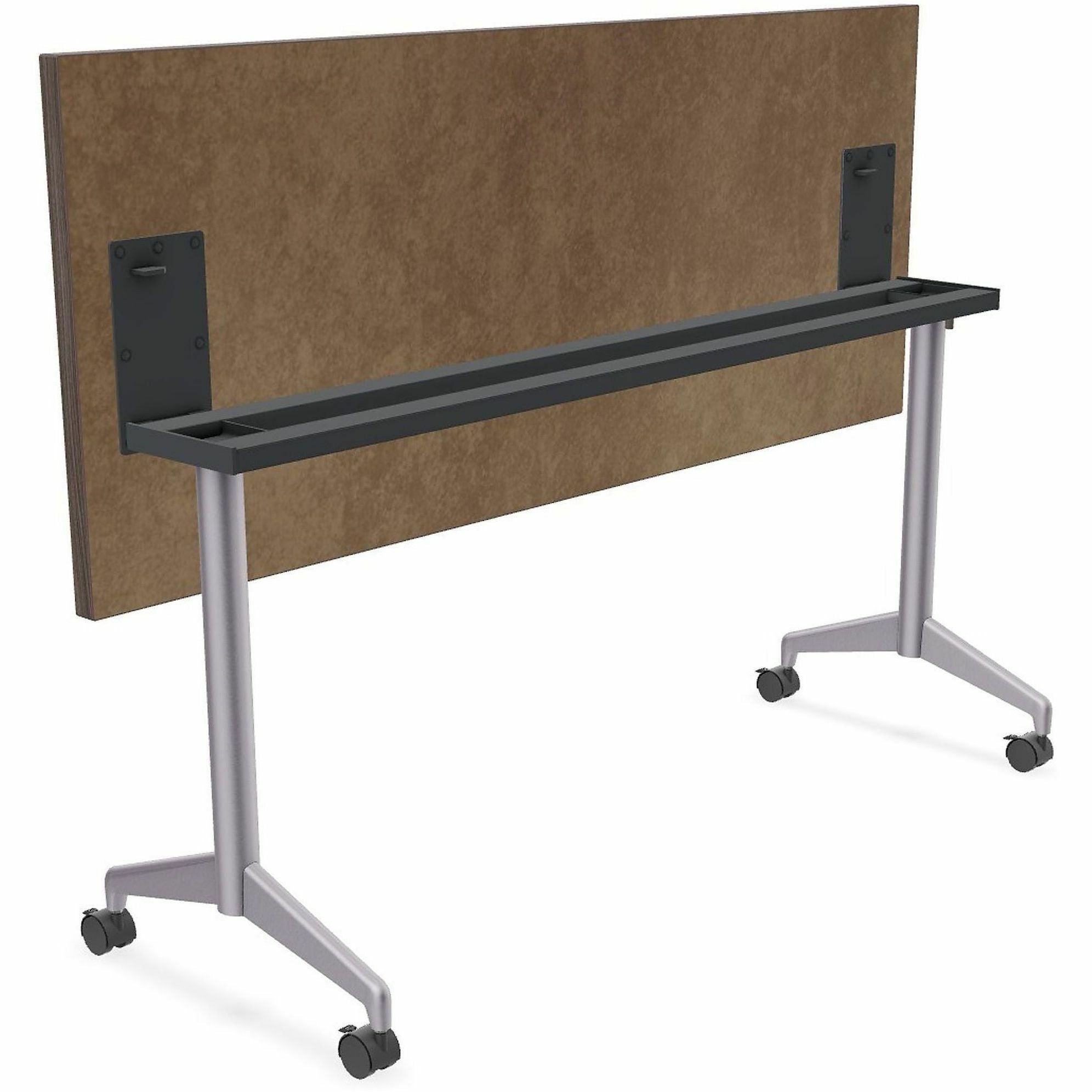 Special-T ZIA Series Training Tables, Rectangle, 24" x 48", Gray Driftwood, High Pressure Laminate, Powder Coated T-shaped Base, Cast Aluminum/Steel, Foldable, Flip-top, 6 Tables per Bundle