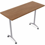 Special-T ZIA Series Training Tables, Rectangle Top, 24" x 60", 42" Height, Walnut High Pressure Laminate, Powder Coated T-shaped Cast Aluminum/Steel Base, 8 per Bundle