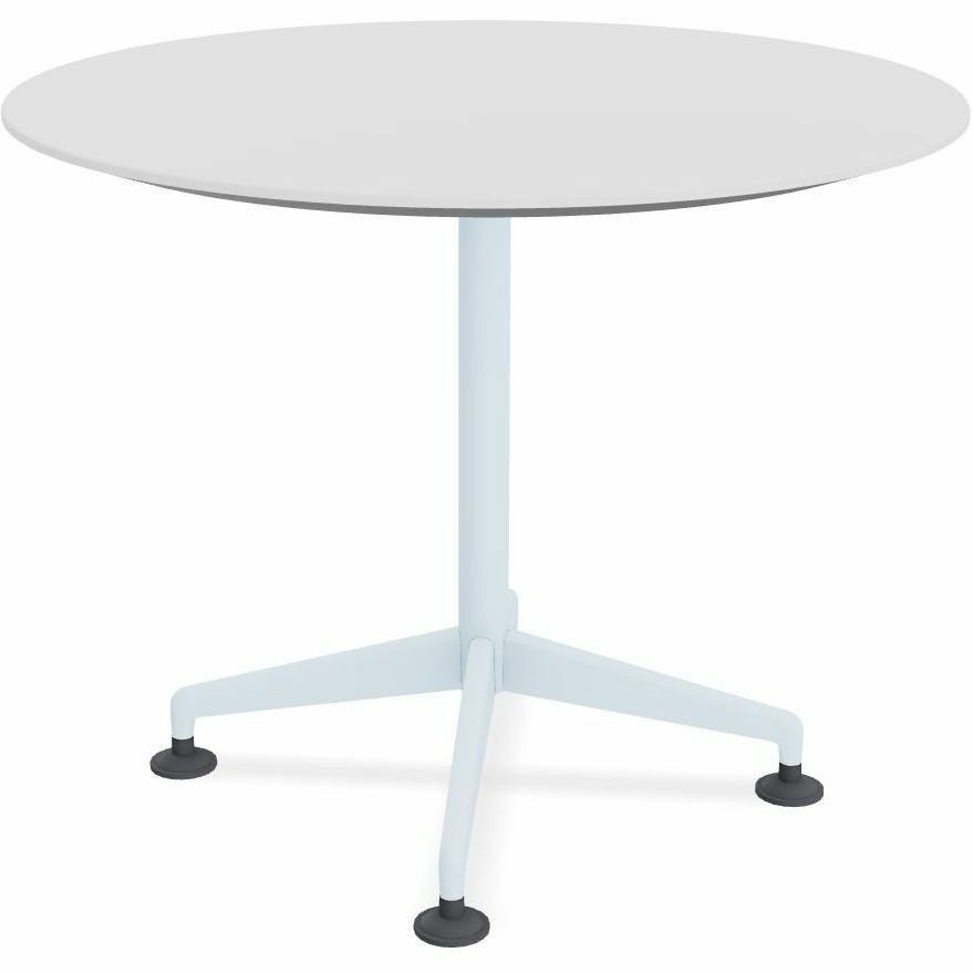 Special-T ZIA Series Round Hospitality Tables, 42" Diameter, 29" Height, White High Pressure Laminate Top, Powder Coated X-Shaped Cast Aluminum and Steel Base, Mid-Century Modern Style, 6 per Bundle