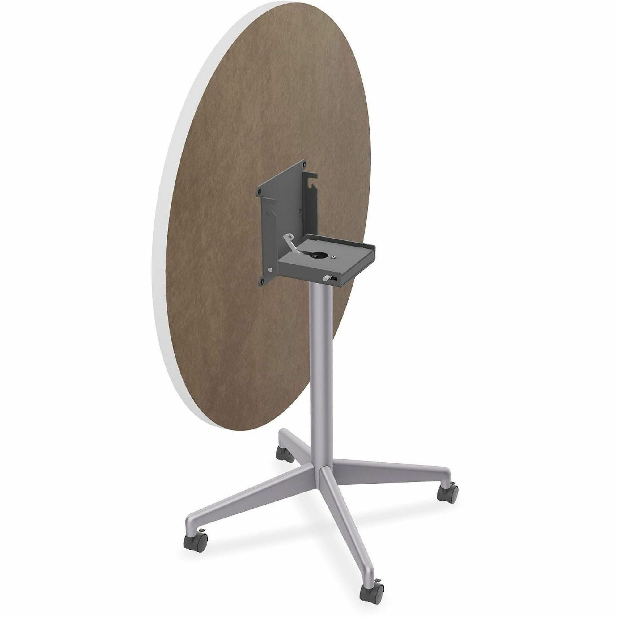Special-T ZIA Series Round Hospitality Tables, 42" Diameter, 29" Height, White High Pressure Laminate Top, Powder Coated X-Shaped Cast Aluminum and Steel Base, Mid-Century Modern Style, 6 per Bundle