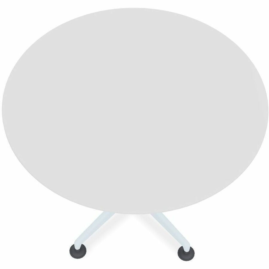 Special-T ZIA Series Round Hospitality Tables, 42" Diameter, 29" Height, White High Pressure Laminate Top, Powder Coated X-Shaped Cast Aluminum and Steel Base, Mid-Century Modern Style, 6 per Bundle