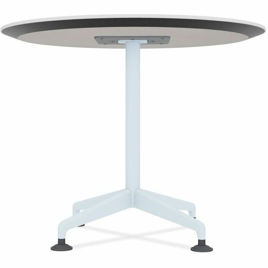 Special-T ZIA Series Round Hospitality Tables, 42" Diameter, 29" Height, White High Pressure Laminate Top, Powder Coated X-Shaped Cast Aluminum and Steel Base, Mid-Century Modern Style, 6 per Bundle