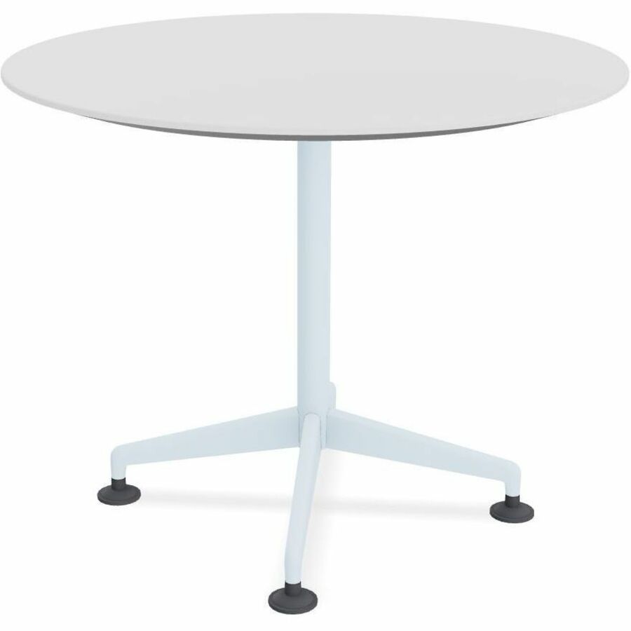 Special-T ZIA Series Round Hospitality Tables, 42" Diameter, 29" Height, White High Pressure Laminate Top, Powder Coated X-Shaped Cast Aluminum and Steel Base, Mid-Century Modern Style, 6 per Bundle