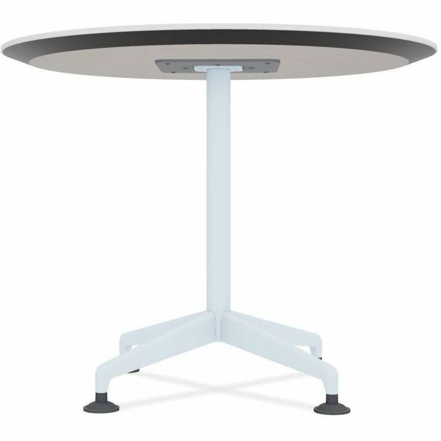 Special-T ZIA Series Round Hospitality Tables, 42" Diameter, 29" Height, White High Pressure Laminate Top, Powder Coated X-Shaped Cast Aluminum and Steel Base, Mid-Century Modern Style, 6 per Bundle