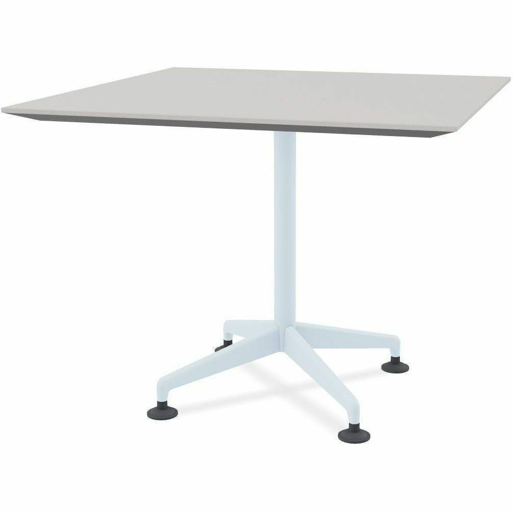 Special-T ZIA Series Hospitality Tables, Square 36"x36", 29" High, Gray High Pressure Laminate, Powder Coated X-Shaped Cast Aluminum/Steel Base, Mid-Century Modern Style, 8 Tables per Bundle