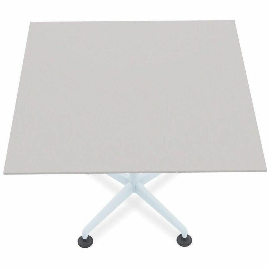 Special-T ZIA Series Hospitality Tables, Square 36"x36", 29" High, Gray High Pressure Laminate, Powder Coated X-Shaped Cast Aluminum/Steel Base, Mid-Century Modern Style, 8 Tables per Bundle