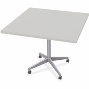 Special-T ZIA Series Square Hospitality Tables, 42" x 42", 29" High, Gray High Pressure Laminate, Powder Coated X-Shaped Cast Aluminum/Steel Base, Mid-Century Modern Style, 6 per Bundle